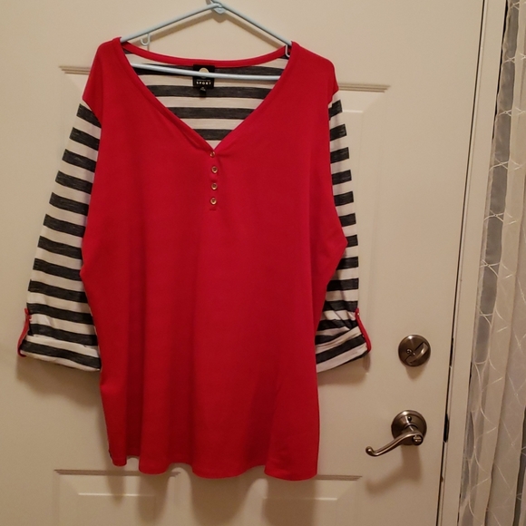 Jones New York Sport Tops - Jones red and black & white striped shirt